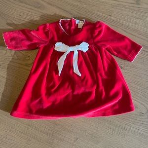 Kissy Kissy Girls Red Velvet Dress with White Bow | Size 0-3